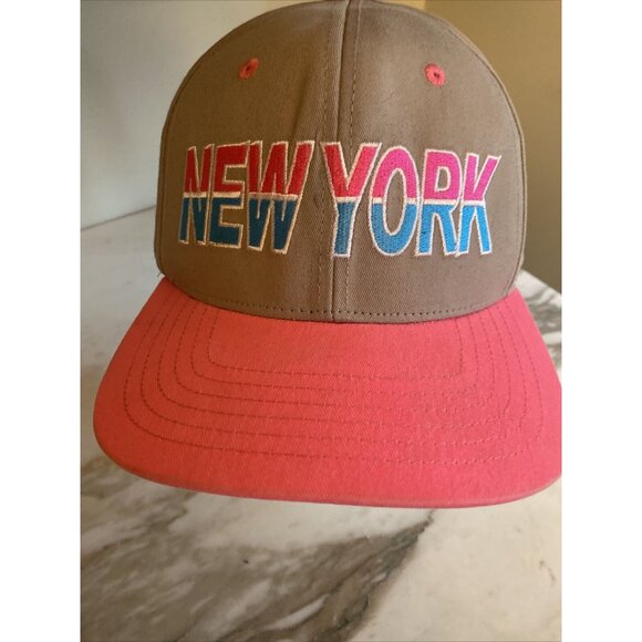 New York Embroidered Baseball Cap Adjustable Strap Pink Brown Cotton Blend - Picture 2 of 7